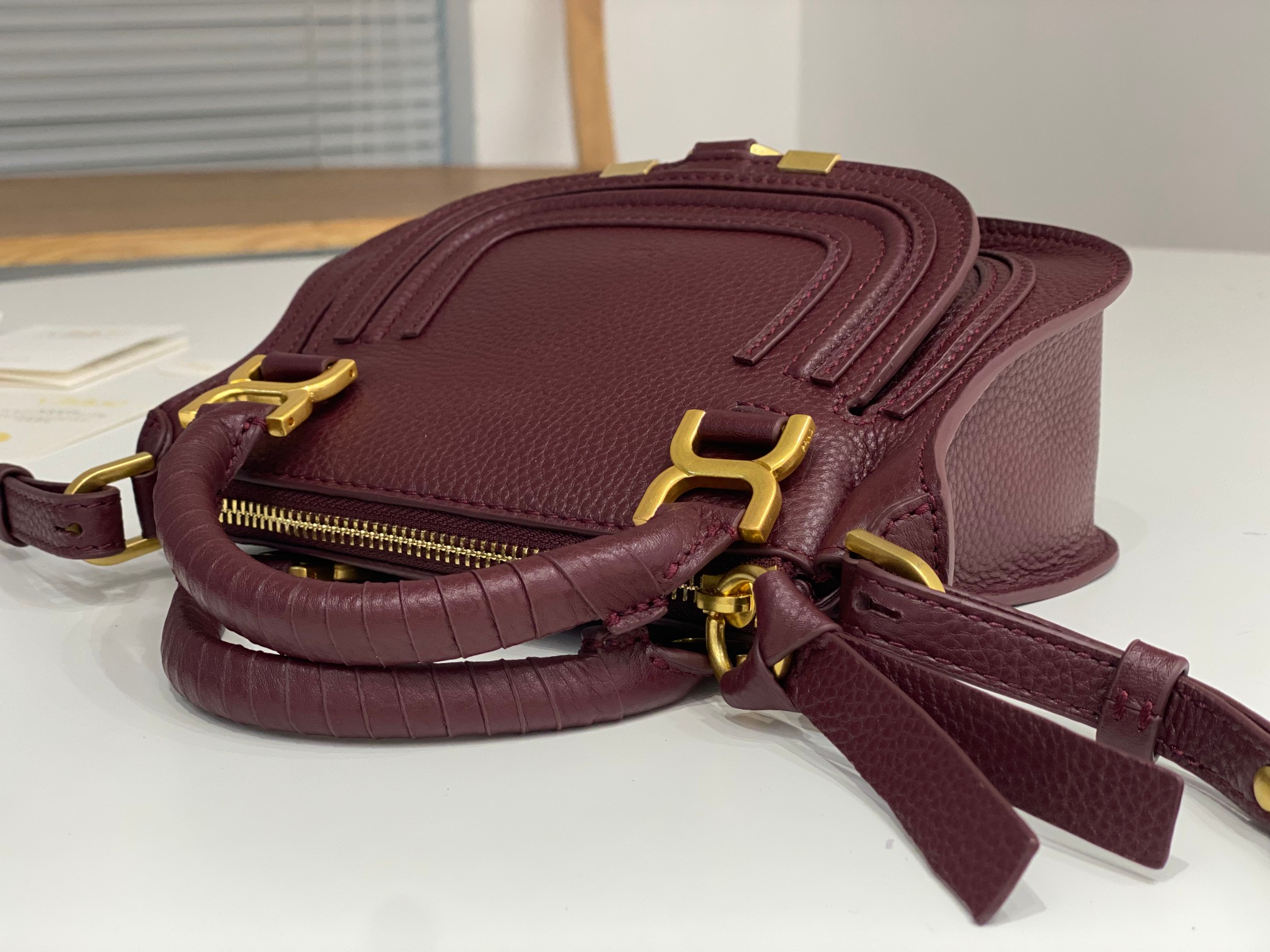 Chloe Mini Marcie Bag In Bordeaux Grained Leather